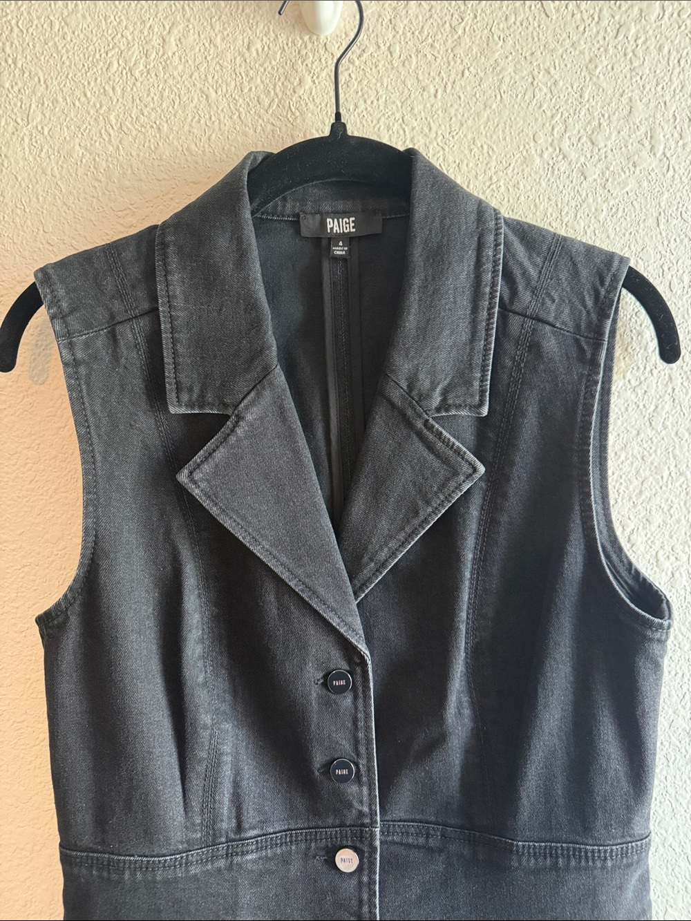 PAIGE Vida Denim Mini Dress Faded Darkness Black Size 4 - Picture 11 of 11